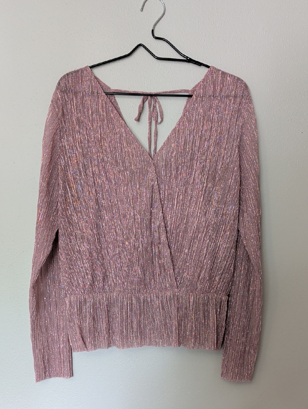 Shimmery Pink Metallic Brannan V-Neck Blouse, Size L